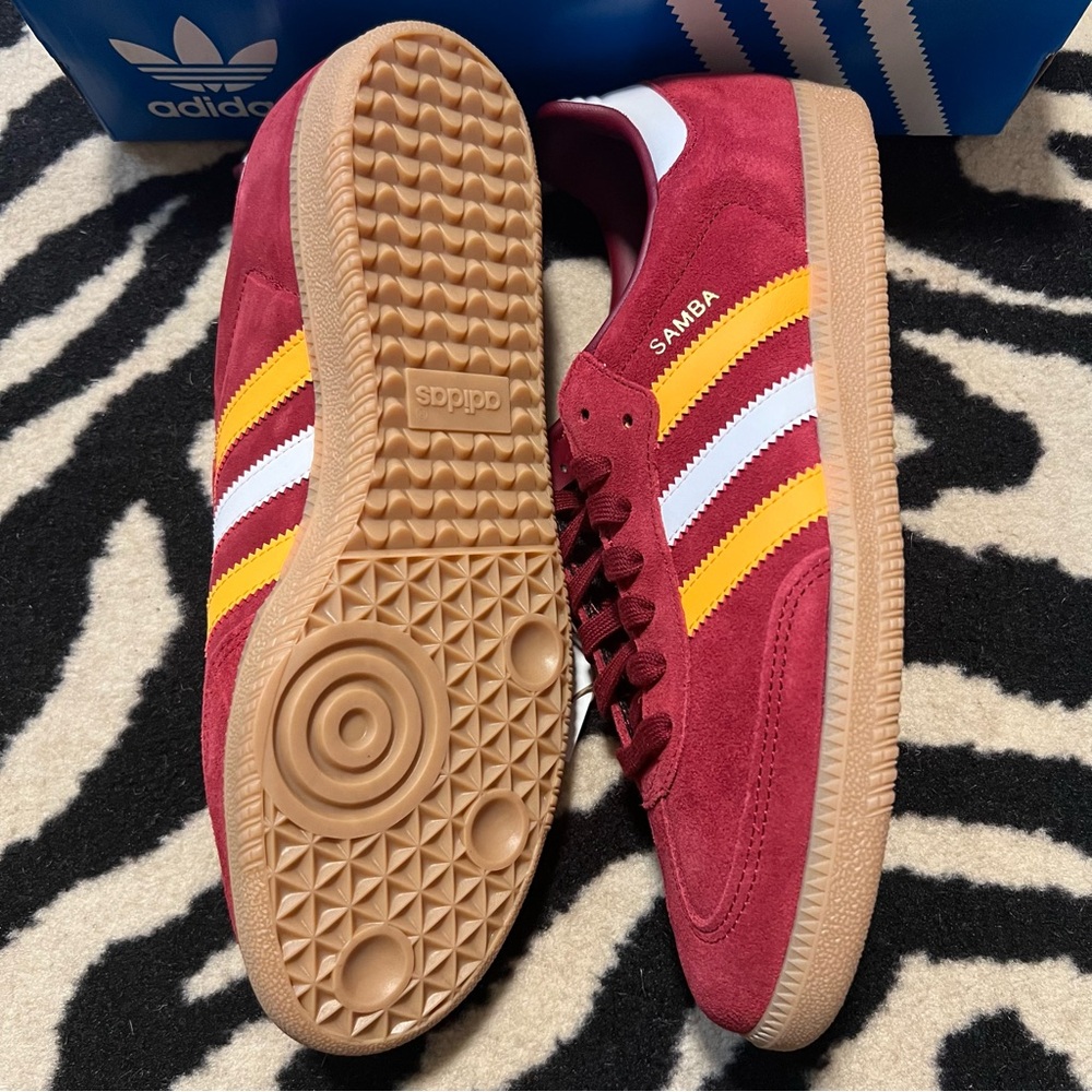 NWT Adidas Samba OG Sneakers Collegiate Burgundy Crew Yellow Men 9/Women 10 - Picture 12 of 14